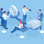 Isometric Time is Money concept. Concept save time, Money saving. Financial investments, revenue increase, budget management, savings account.